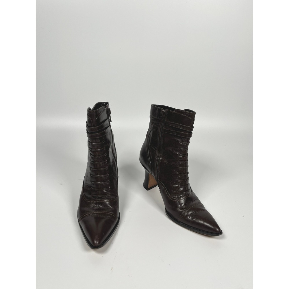 Ankle Boots Women 6 Brown Edwardian Steampunk Pirate Genuine Pointed Toe